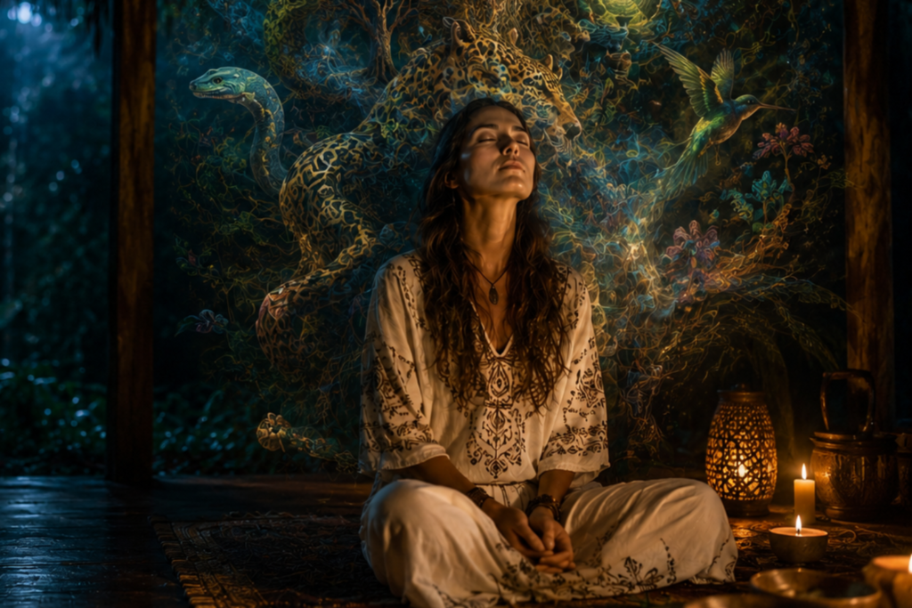 Are Ayahuasca Visions Real symbolic psychedelic experience during ceremony